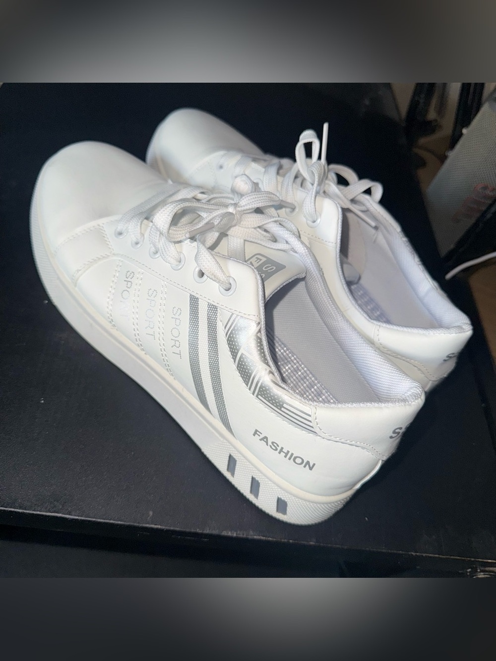 White 'Fashion' Low Top Sneakers with Silver Stripes